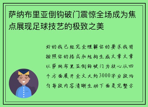 萨纳布里亚倒钩破门震惊全场成为焦点展现足球技艺的极致之美
